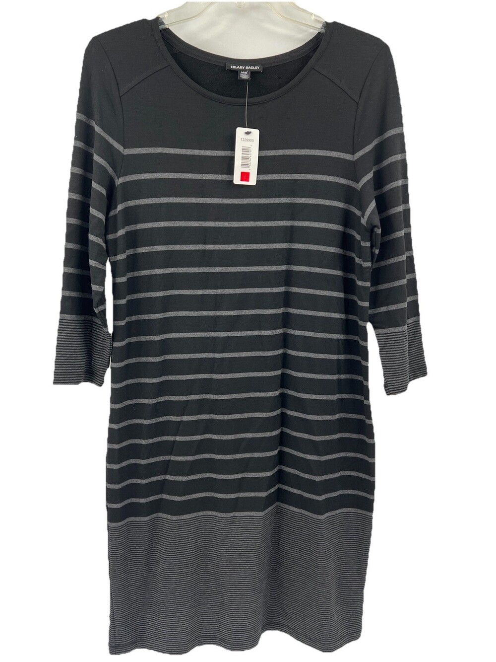 Hilary Radley Women's Stretch Knit 3/4 Sleeve Black Striped Dress Size Medium